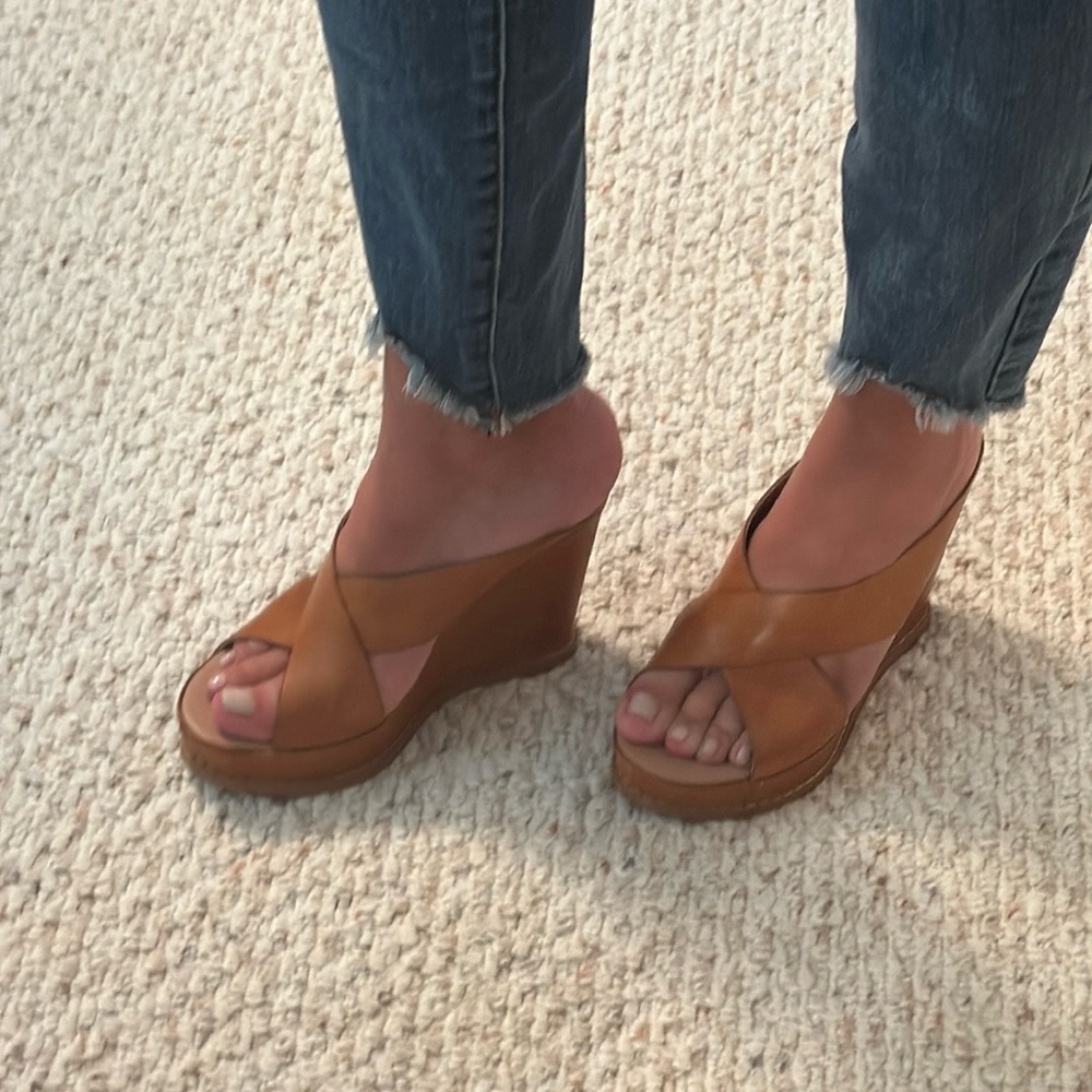 Gently worn nude colored wedges